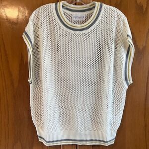 First Love Sleeveless Sweater Vest Knit Open‎ Weave Striped Trim NWOT  M